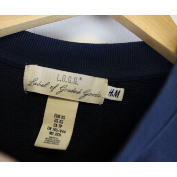 NAVY H&M LOGG Crewneck Sweatshirt Womens XS Graphic Blue - Picture 3 of 6